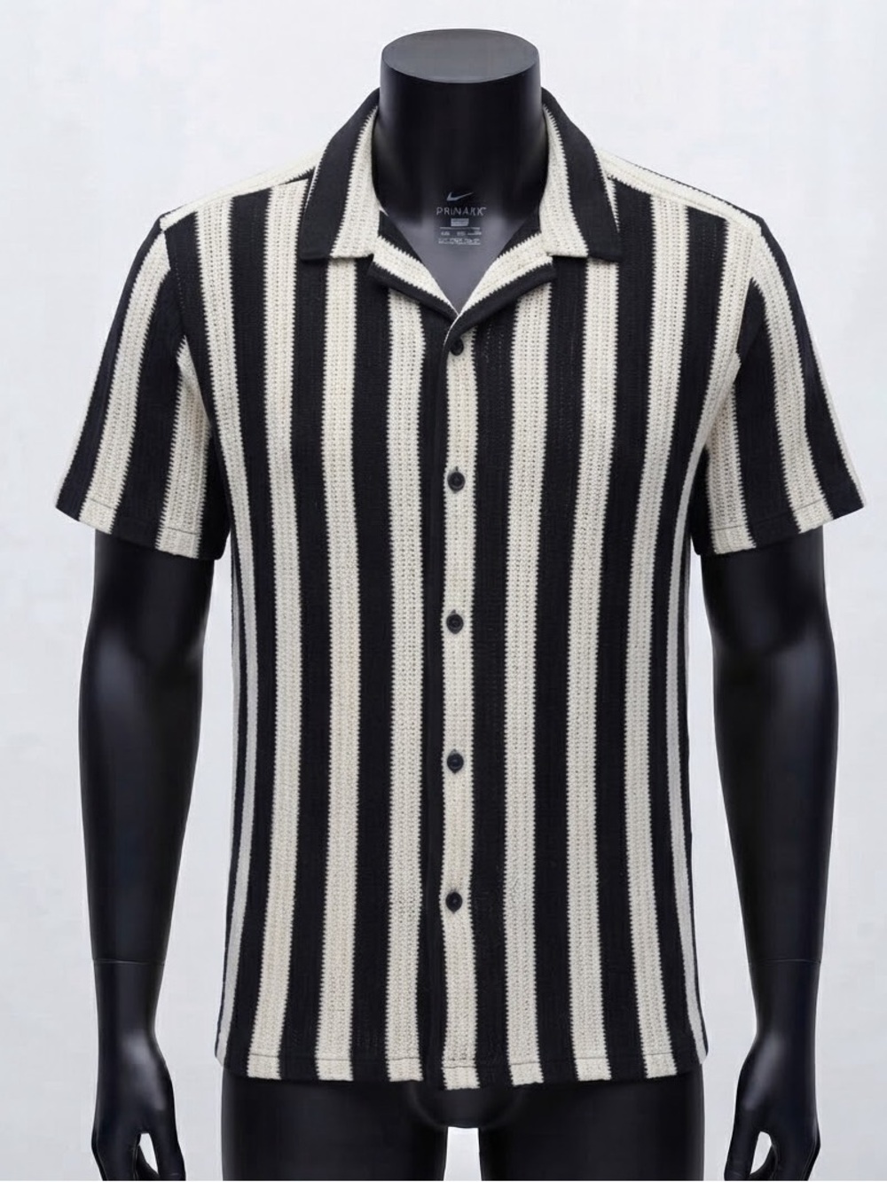Primark Black & White Vertical Stripe Short Sleeve Button-Up Shirt